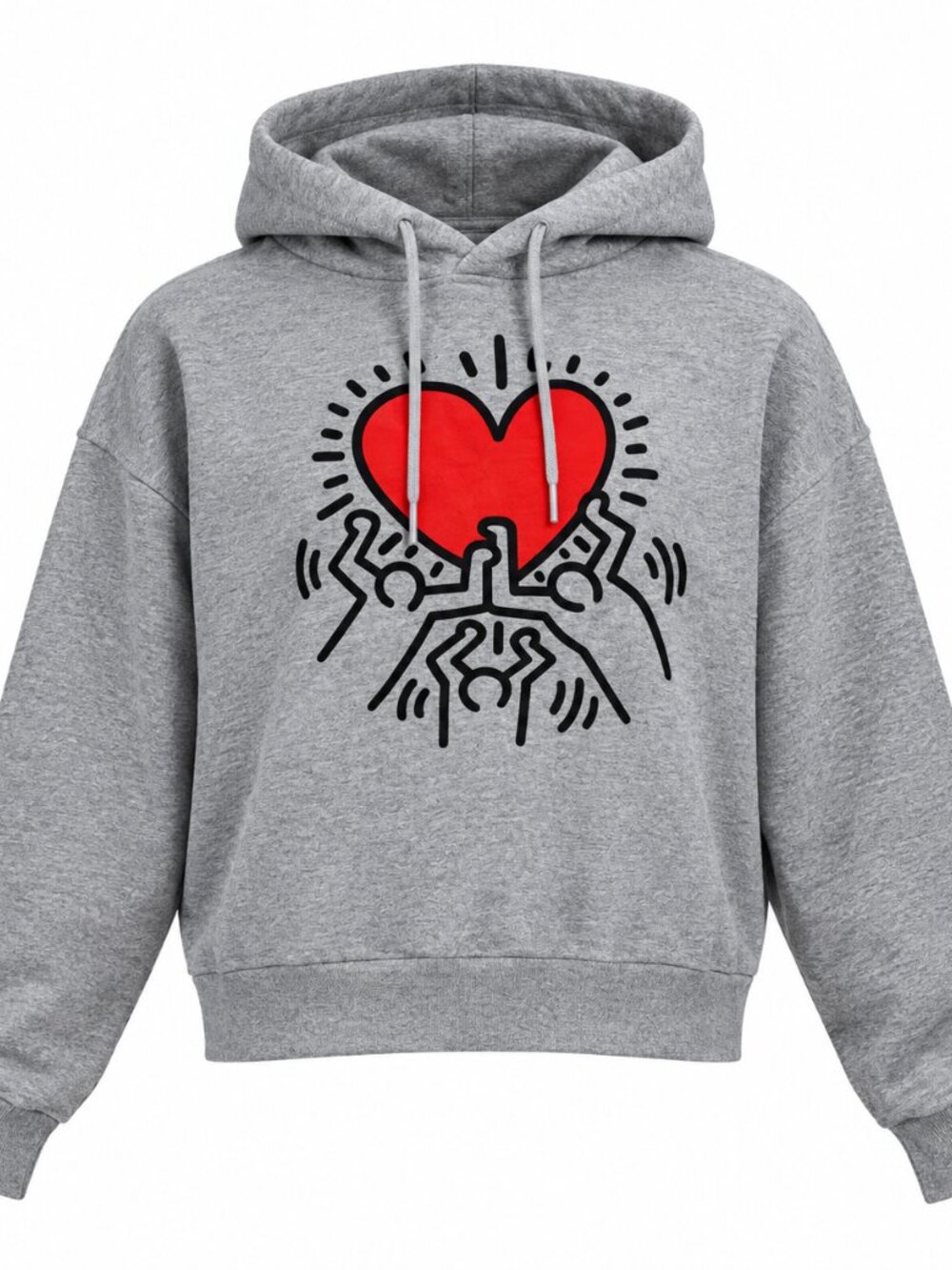 Keith Haring “Dancing Heart” Women's Gray Retro Graphic Hoodie Sweatshirt Small